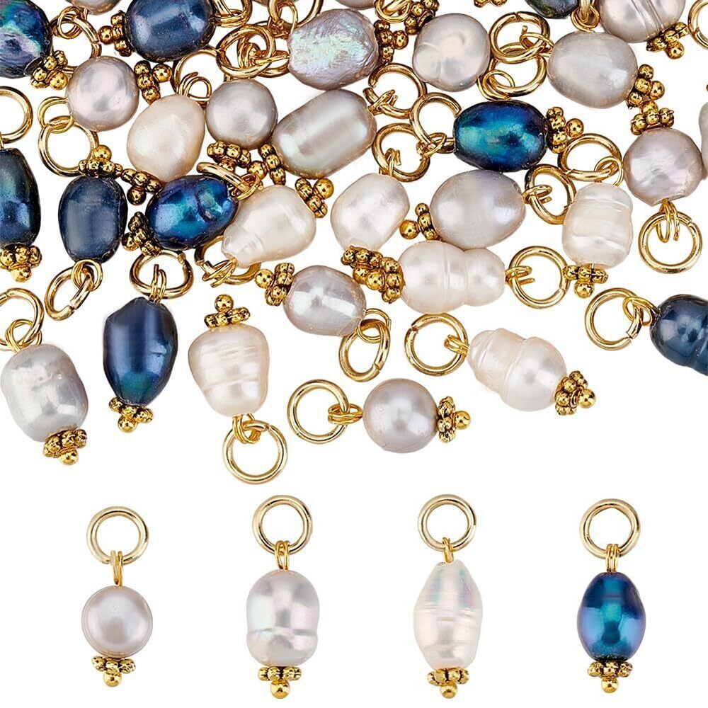 9010 40pcs 4 Styles Natural Pear Pendant Charms Pearl Charms for Jewelry
